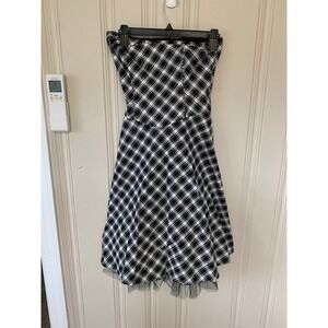 Ruby Rox Black and White Strapless‎ Plaid Dress with Tulle Skirt - Size S